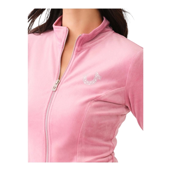 TRUE RELIGION CRYSTAL HORSESHOE VELOUR TRACK JACKET COLOR BABY PINK SZ XXXL - Picture 2 of 11
